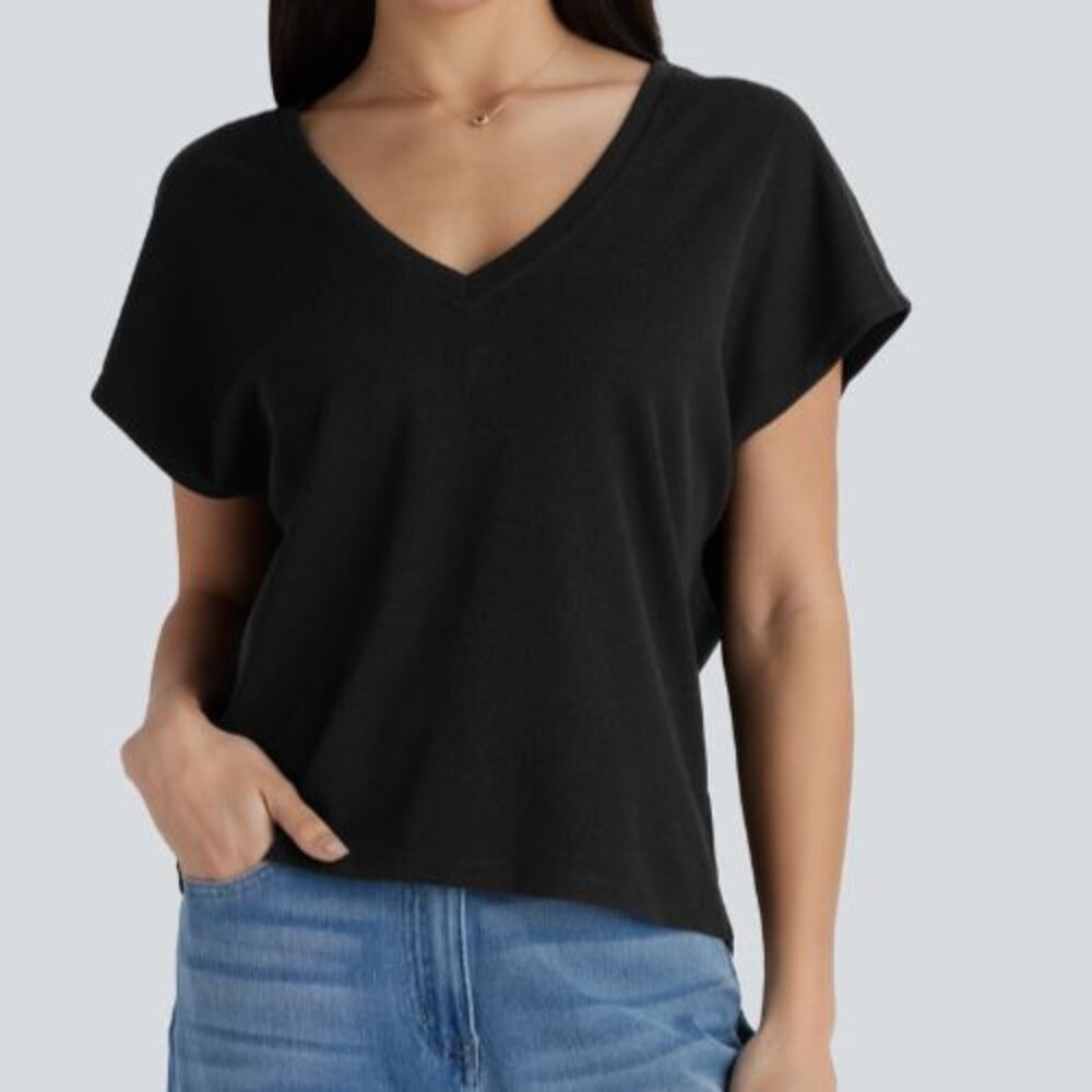 Halara Black V Neck Ribbed Knit Dolman Sleeve Top Size Large